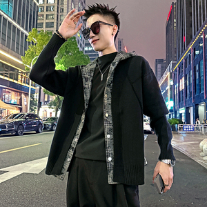 MC200/P110控150毛衣假两件格子带帽开衫针织外套男1