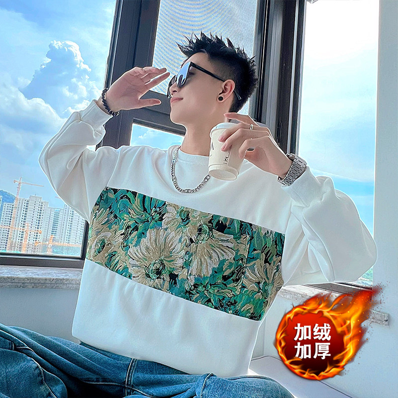 B72加绒/P63薄款58控78青少年拼接撞色帅气长袖套头加绒卫衣男,男装卫衣,电商A256