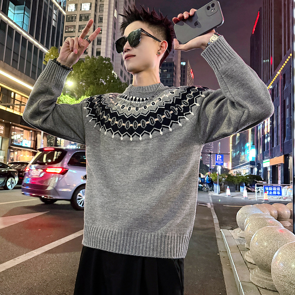 MC219/P88控128高品质插肩袖民族风毛衣针织打底衫男4,男装T恤,电商A256