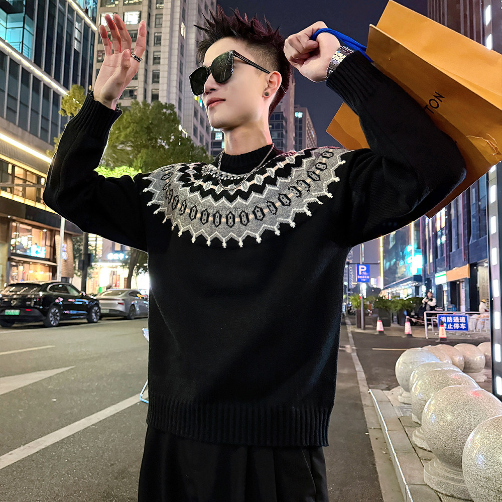 MC219/P88控128高品质插肩袖民族风毛衣针织打底衫男2，男装T恤，电商A256