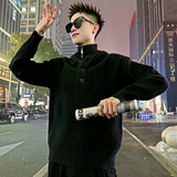 MC221/P98控138假两件连帽扣子拉链立领龙叨叨同款毛衣1，男装针织衫/毛衣，电商A256