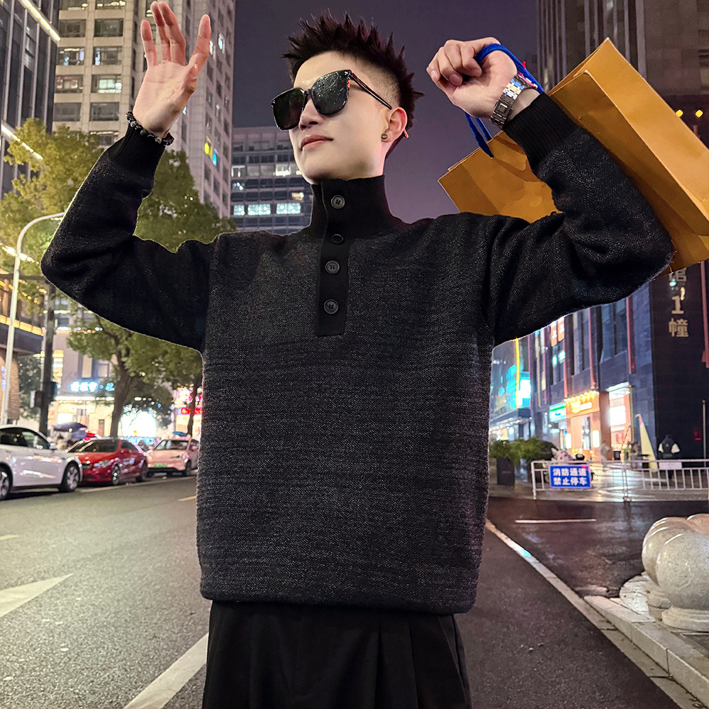 MC223/P98控138撞色高领扣子毛衣，男装针织衫/毛衣，电商A256
