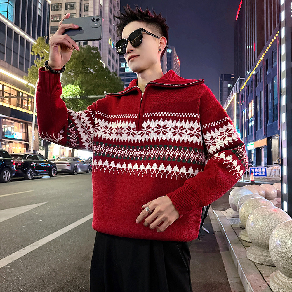 MC220/P108控148高品质半拉链高领圣诞款毛衣针织打底衫男1,男装T恤,电商A256