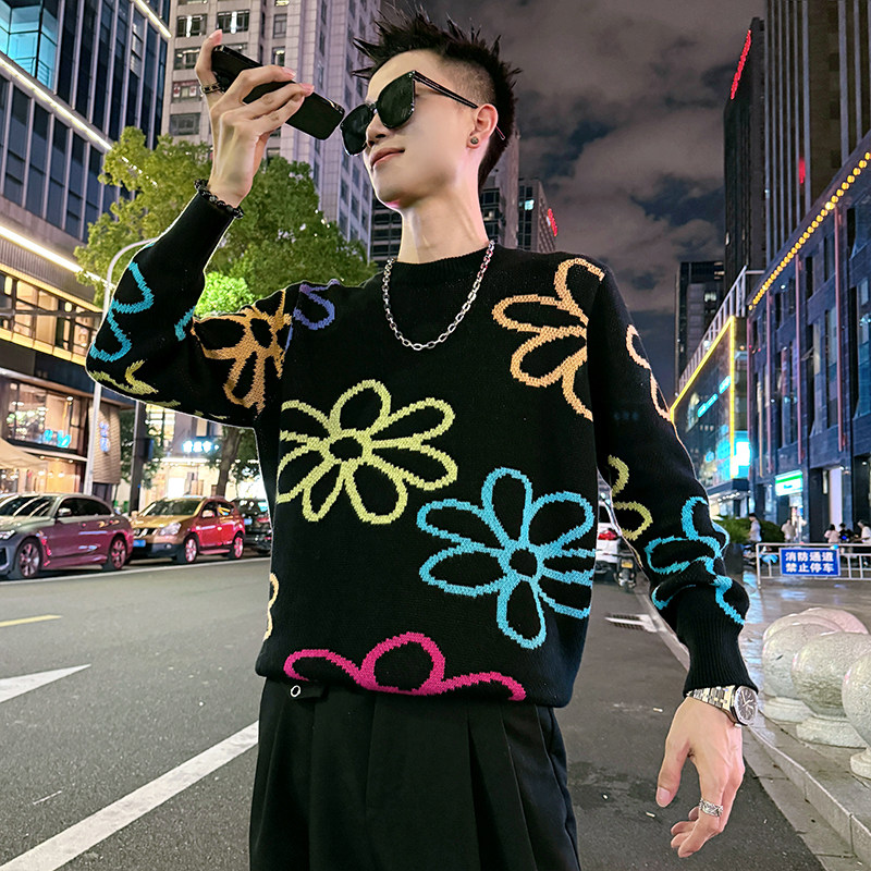 MC202/P98控138提花毛衣帅气个性撞色针织打底衫男1,男装T恤,电商A256