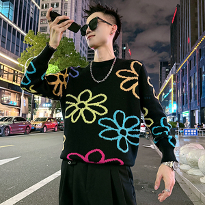 MC202/P98控138 提花毛衣帅气个性撞色针织打底衫男1图片