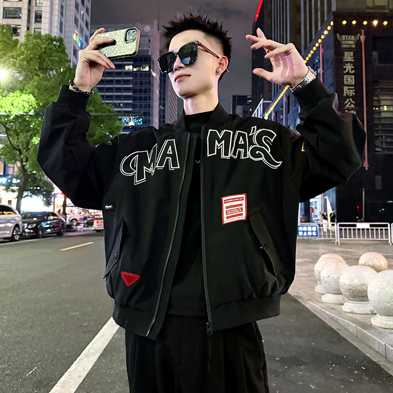 J170/P118控158棒球领重工酷帅刺绣贴布夹克小伙简约帅气外套男3,男装夹克,电商A256
