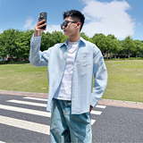 F23-P68控98很仙帅气防晒格子条纹长袖外套薄上衣男蓝1，男装防晒衣，电商A256