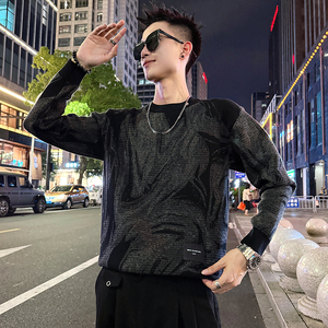 MC216/P78控108 提花树纹撞色个性毛衣针织打底衫男4图片