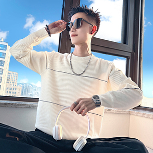 MC213/P78控108 横条撞色圆领竖纹简约百搭针织打底衫男1图片