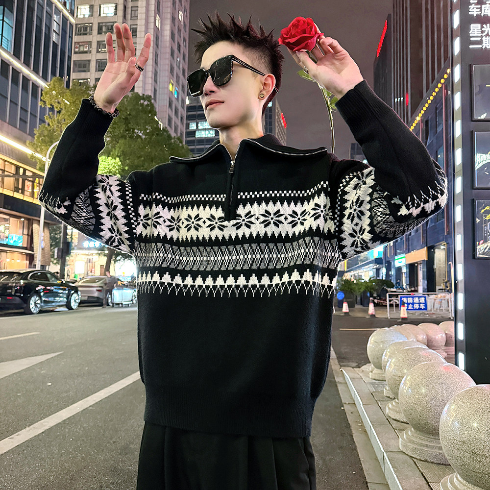 MC220/P108控148 高品质半拉链高领圣诞款毛衣针织打底衫男2图片