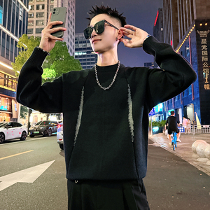 MC208/P88控118撞色假两件双领毛衣帅气小伙针织打底衫男2