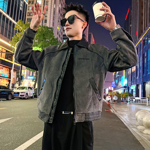 A195/P138控178皮领压条鹿皮绒夹棉外套上衣男1图片