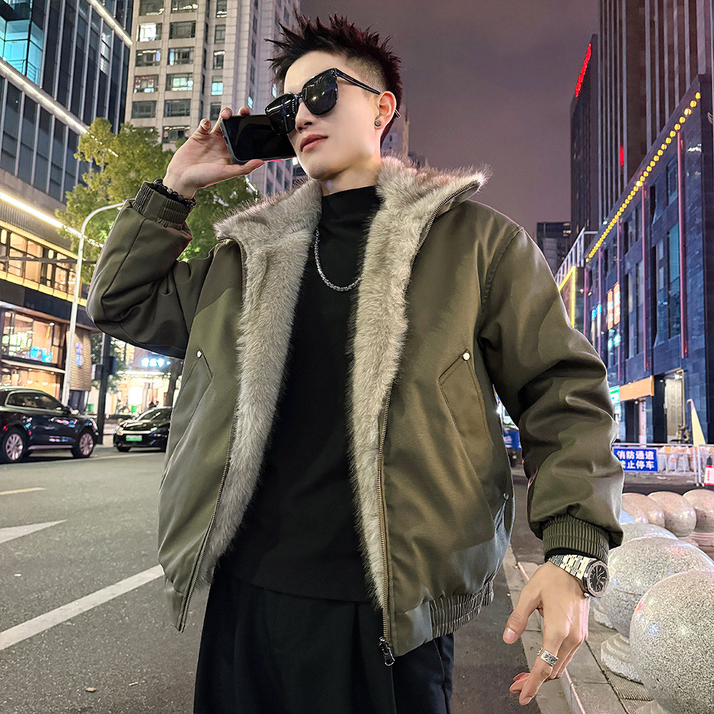 A212/P158控208两面穿座山雕毛领棉衣上衣翻领外套男4，男装棉衣，电商A256