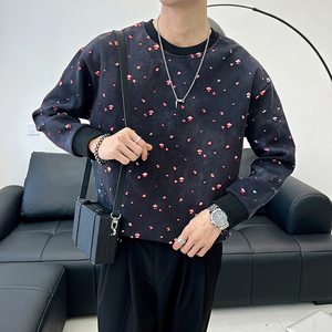 B131/特P68控98帅气小伙复古水洗破洞卫衣春夏套头长袖男黑无头图片