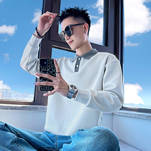 B167/P68控98撞色翻领订扣百搭卫衣长袖男4图片