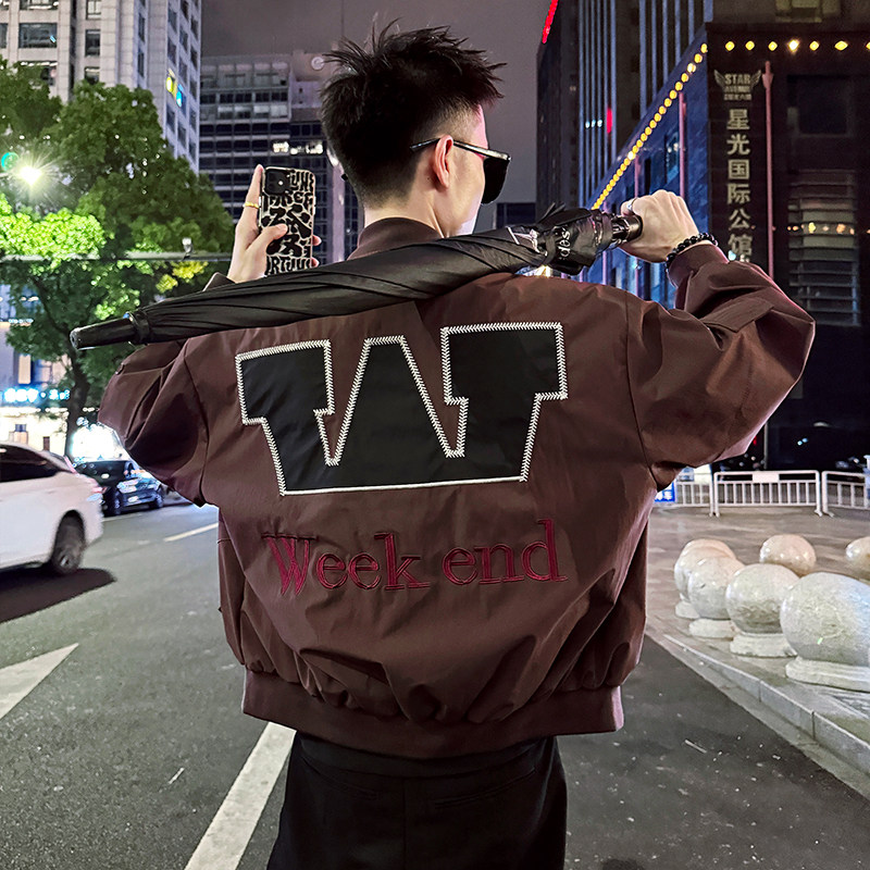 J170/P118控158棒球领重工酷帅刺绣贴布夹克小伙简约帅气外套男3,男装夹克,电商A256