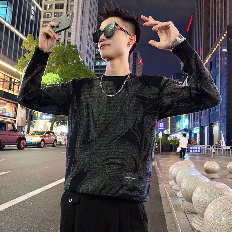 MC216/P78控108提花树纹撞色个性毛衣针织打底衫男1,男装T恤,电商A256