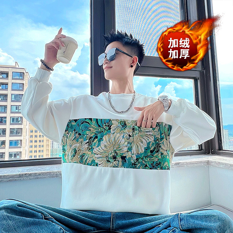 B72加绒/P63薄款58控78青少年拼接撞色帅气长袖套头加绒卫衣男,男装卫衣,电商A256