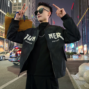 J196/P98控145棒球领暗纹贴布刺绣字母外套夹克男1,抽裤子男夏天短裤穿搭图片