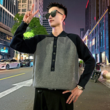 MC203/P88控118插肩袖排扣毛衣帅气个性撞色针织打底衫男3，男装T恤，电商A256