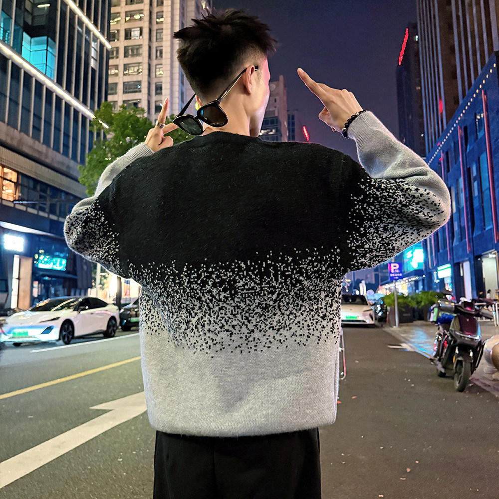 MC209/P78控108撞色提花字母渐变毛衣帅气针织打底衫男3,男装T恤,电商A256