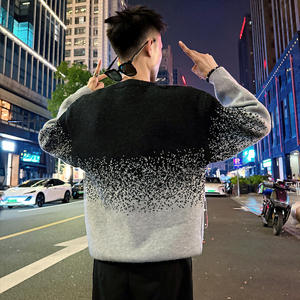 MC209/P78控108 撞色提花字母渐变毛衣帅气针织打底衫男4图片
