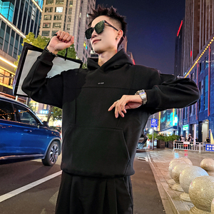 B171加绒/P88控118 连帽压皱袋鼠兜加绒卫衣男2图片