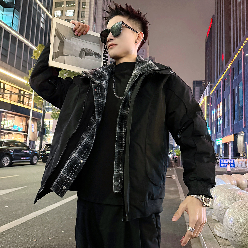 A210/P158控208假两件格子棉衣上衣外套男2,男装棉衣,电商A256