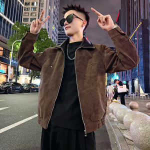 J181/P118控158 假两件亮皮领订扣暗纹皮夹克痞帅小伙外套男6图片