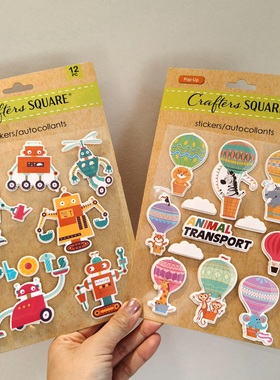 出口外贸儿童贴纸动物机器人3D立体泡泡贴宝宝奖励益智粘贴画