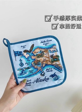 蓝色海洋动物餐垫纯棉杯垫锅垫带挂钩Alaska太平洋主题隔热防烫垫