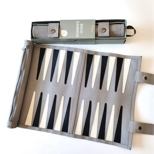 双陆棋西洋棋便携套装可卷收纳仿绒皮套 含黑白棋子桌游户外益智