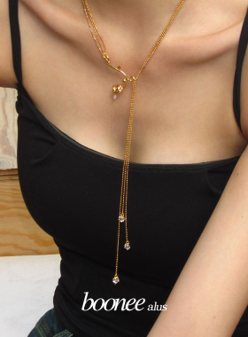Boonee alus高级感玫瑰花朵抽拉项链女ins小众锆石金色长款锁骨