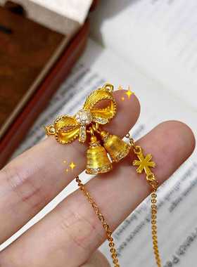 金店同款沙金饰品雪花甜心铃铛吊坠新款在逃公主蝴蝶结铃兰花项链