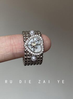 库宁 vintage复古爱心珍珠蝴蝶星芒戒指轻奢高级感小众开口戒