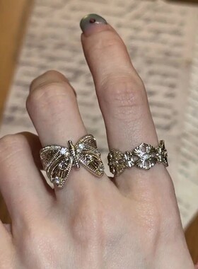 库宁 vintage中古咖啡金蝴蝶戒指复古小众设计感鸢尾开口戒
