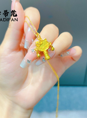 金店同款沙金三丽欧卡通拨浪鼓kt猫吊坠项链女2024爆款可爱甜美风