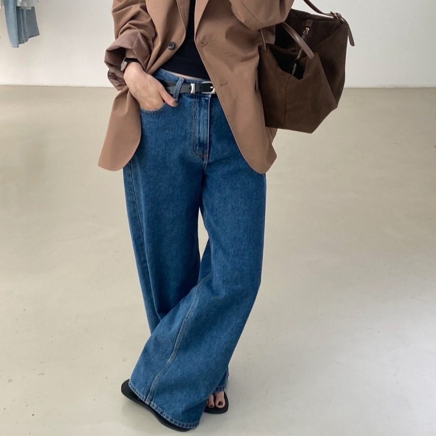 韩国 复古高腰深蓝色宽松阔腿直筒牛仔裤长裤女,女装/女士精品,牛仔裤,淘宝优惠券,粉丝福利购,淘宝优惠卷