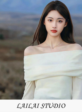 法式一字肩针织上衣女秋冬新款高级感修身显瘦长袖针织衫露肩毛衣