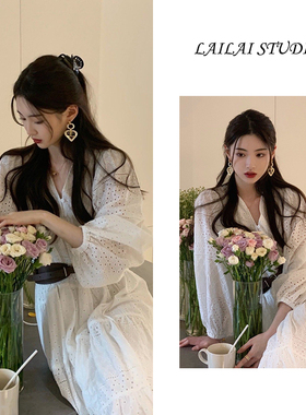 法式复古高级感镂空连衣裙2025新款女装轻奢气质收腰中长款仙女裙