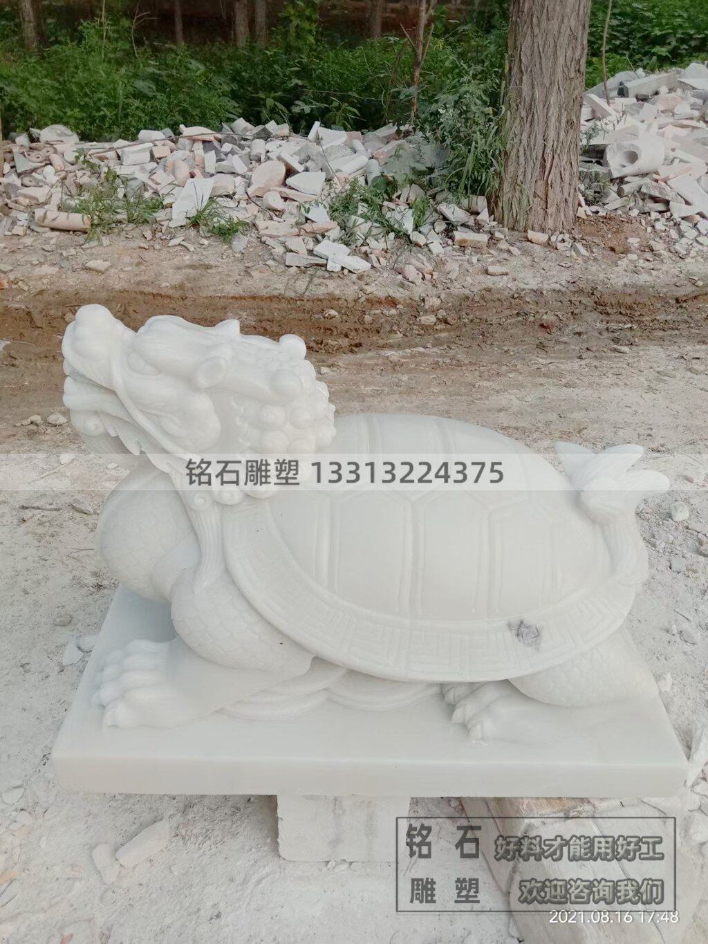 汉白玉石材雕刻的龙龟景观雕塑 石雕抬头的龙龟 石龙龟定制