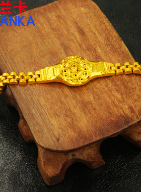 手链女镀金链子个性福发财祥字手环时尚黄铜镀金首饰镀沙金手表链