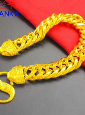 镀金手链男士蛇骨链时尚福字扣手串 镀沙金手表链镀金链子送爸爸