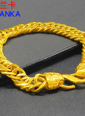 镀金手链男士蛇骨链时尚福字扣手串 镀沙金手表链镀金链子送爸爸