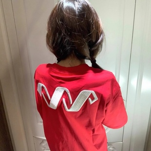 美式 宽松显瘦高级感纯棉上衣 高街字母重工刺绣红色短袖 t恤女夏季