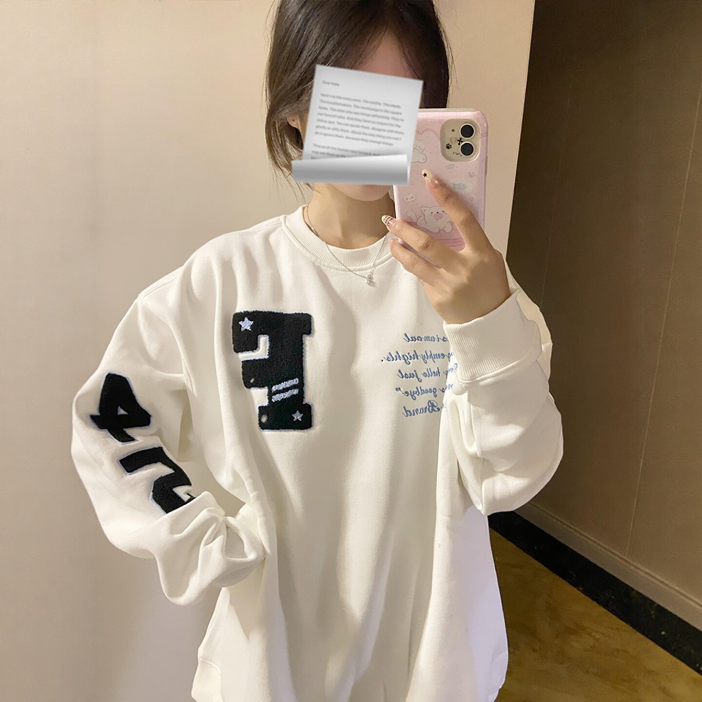 国潮牌纯棉重工圆领刺绣卫衣女