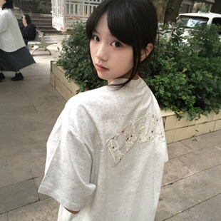 高级感小香风贴布刺绣短袖 设计感小众宽松纯棉百搭上衣 t恤女夏季