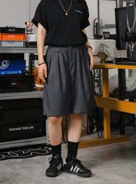 DRINK LIFE 日系复古宽松休闲五分裤垂坠感深灰色短西裤 男女同款