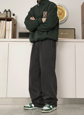 DRINK LIFE春秋季美式复古cleanfit深灰色通勤休闲宽松直筒卫裤男