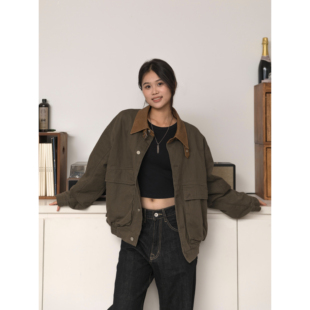 中性风工装 复古外套巴恩风大口袋立领夹克男女同款 LIFE美式 DRINK